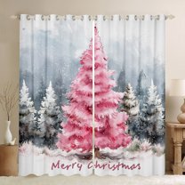 Manfei Pink Xmas Tree Curtains Pack of 2 (42x84 Each) for Teen, Watercolor Artwork Curtains Blackout, Merry Christmas Bedroom Curtains, Window Curtains Home Decor