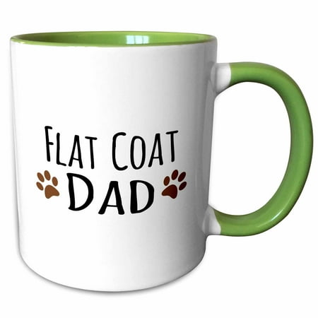 Brown Flat Coated Retriever - 3dRose Flat Coat Dog Dad - flat-coated retriever doggie by bread - brown muddy paw prints - doggy lover - Two Tone Green Mug, 15-ounce