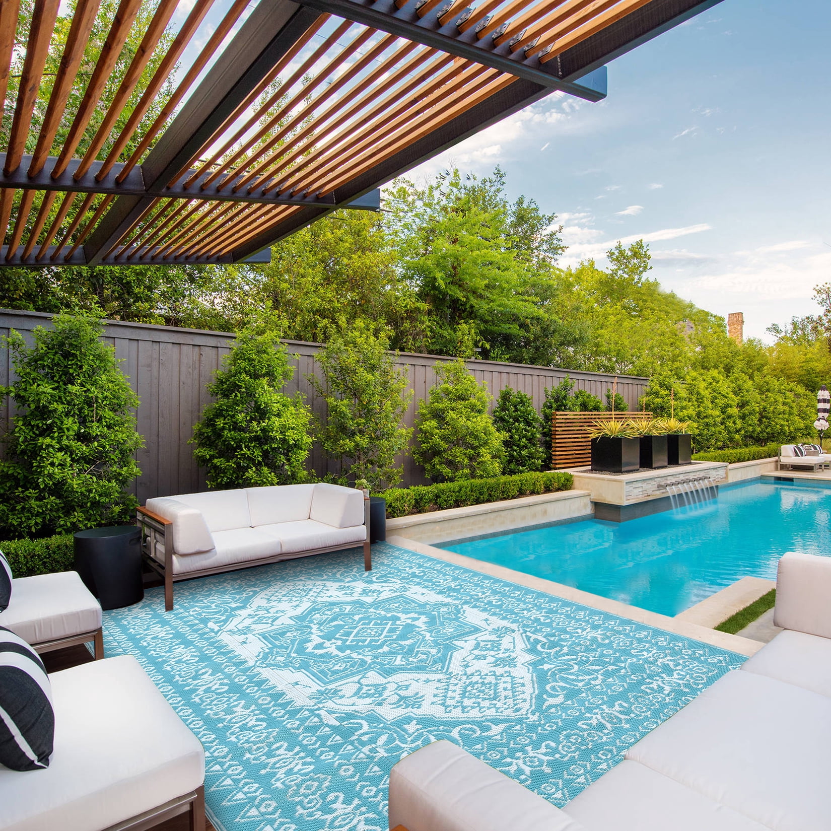 Outdoor Rug 8x10 Waterproof Reversible Plastic Straw Patio Mat, Vintage Medallion Indoor Outdoor Carpet for Deck Balcony Porch RV Camping Picnic