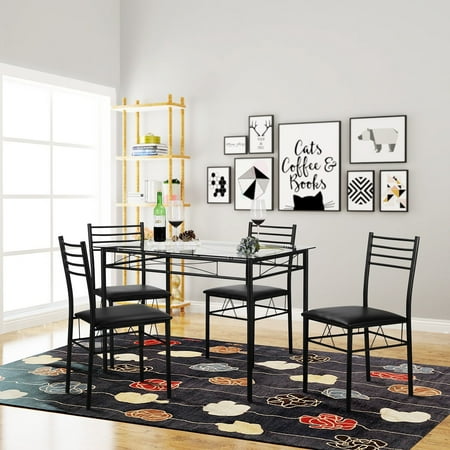 Kitchen Dining Table Sets Tempered Glass Table With 4 Chairs