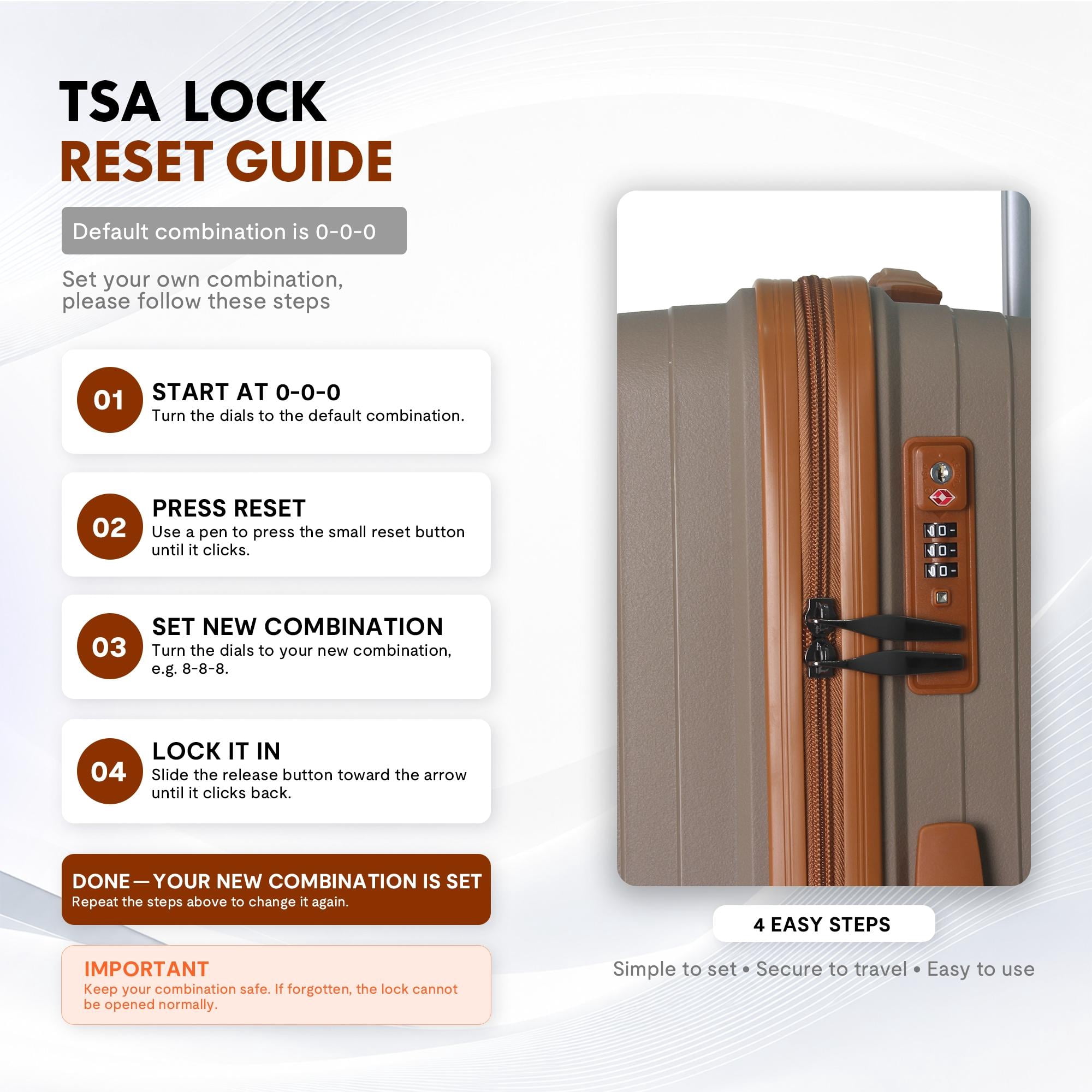 3-Piece PP Hardshell Luggage Set, Lightweight Scratch-Resistant Suitcases with Silent Spinner Wheels & TSA Lock, Coffee Brown