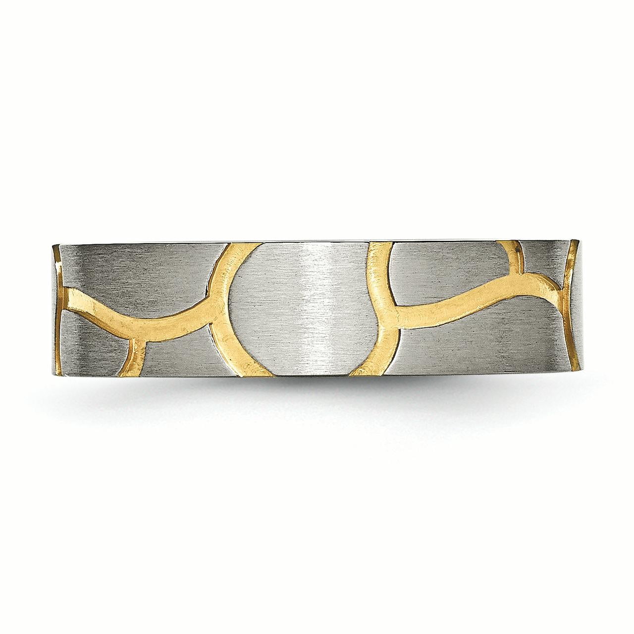 Titanium Grooved Yellow IP-plated Ladies 6mm Brushed Band