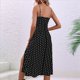 thumbnail image 5 of Vestidos de Verano de Lunares para Mujer, con Tirantes Finos, Corte Entallado y Abertura Lateral, Vestido Midi de Playa de Corte A. Negro M, 5 of 8