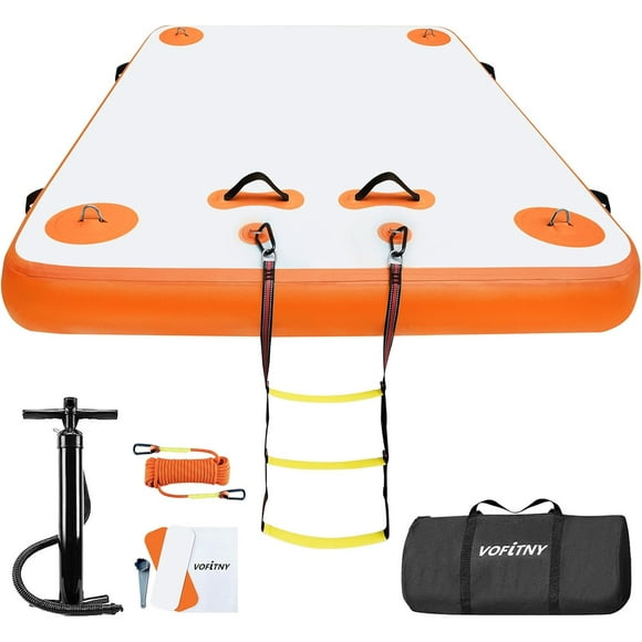 Orange 5ft x 6ft x 6"Inflatable Floating Dock Swim Air Platform Island Raft Mat for Lake Pool Beach Ocean with Rope Ladder, Non-Slip Surface