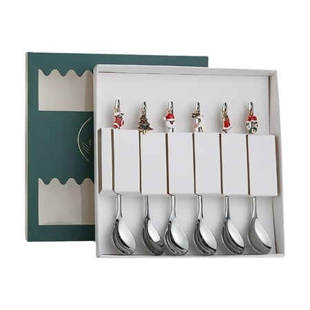 

YANCAT Stainless Steel Christmas Spoon Coffee Spoon Ice-Cream Soup Sugar Dessert Teaspoons Fork Kitchen Tableware E