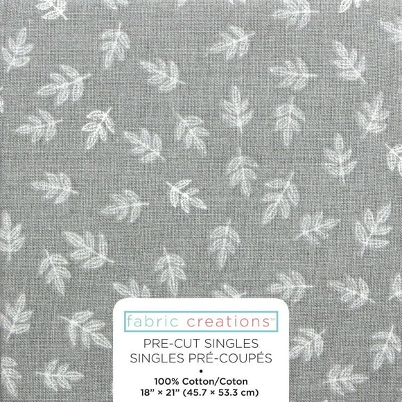 Fabric Creations Grey with White Leaves Fat Quarter Pre-Cut Fabric - 18" x 21" / 45cm x 53cm