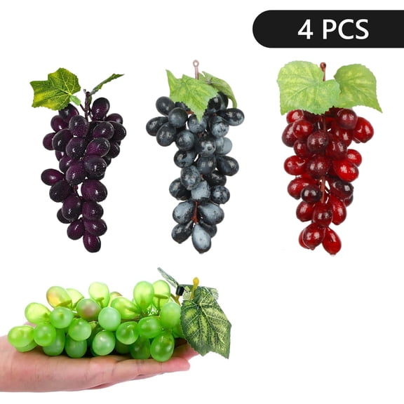 Tripumer 4 Bunches Artificial Grape Fake Grapes Decorative Grapes Bunches for Vintage Wedding Wine Decor 4 Colors