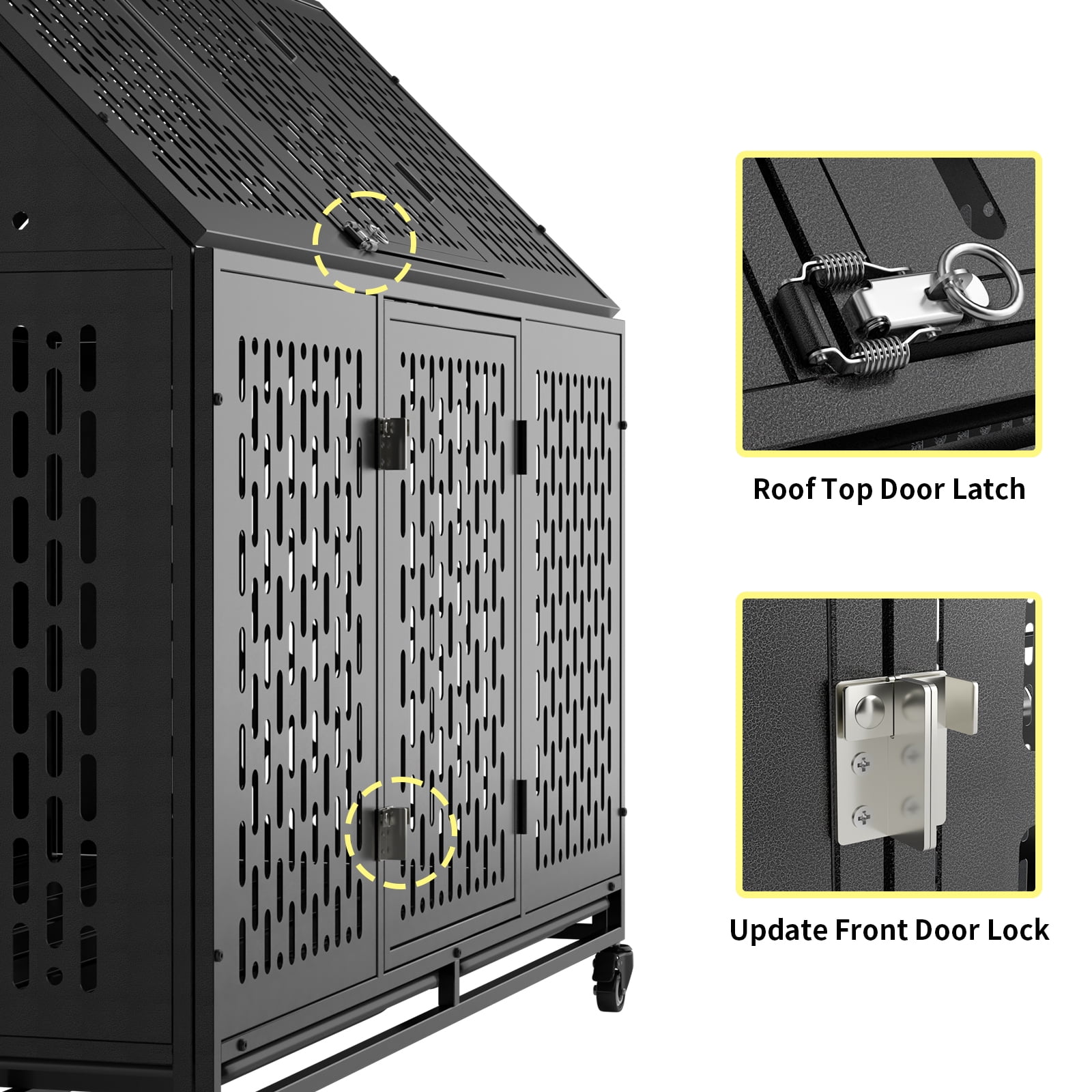52 Inch Heavy Duty Dog Crate Extra Large Dog Cage, Indestructible XXL Dog Crate Kennel with Open Roof Top, Trays and Wheels, Escape-Proof for High Anxiety Giant Dogs