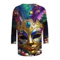 thumbnail image 5 of Mardi Gras Shirts for Women Carnival Casual Print 3/4 Sleeve Crew Neck Pullover T-Shirt,Womens Mardi Gras Tops, 5 of 5