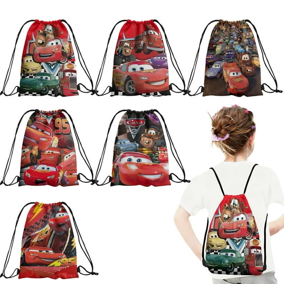 12 Pcs Cartoon Car Candy Drawstring Bag Drawstring Goodie Favor Bags for Boys and Girls Birthday Party Decorations 27x34cm
