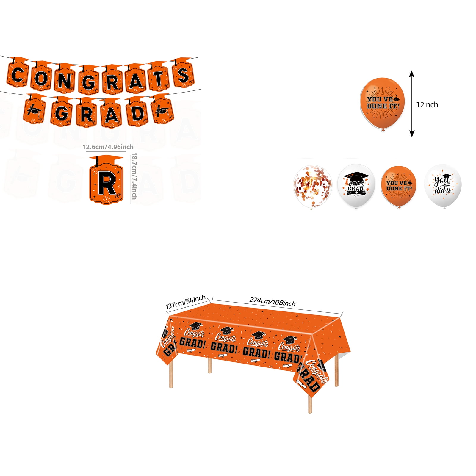 Grad Party Decorations, Graduation Cap Decorations Kit, 46 Pc, Orange and Black Graduation Decorations, Congrats Grad Banner, 2026 Graduation Table Decorations, College