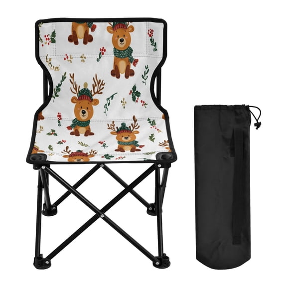 600D Oxford Camping Chair Portable Foldable Chair Supports 220 lbs for Picnic, Fishing, Backpacking Reindeer with Scarf Pattern