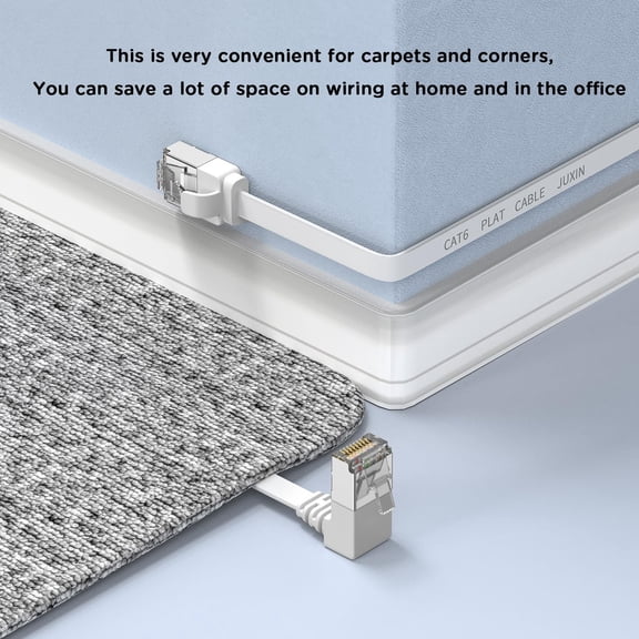 WEIFEI-2 Packs Right Angle Cat 6 Ethernet Cable Flat 6ft Short, 90 Degree Up Angle Patch Cable 10Gbps High-Speed Internet and Network Cables-White, RJ45 Connector,for routers, Modem, PS4/5, Xbox