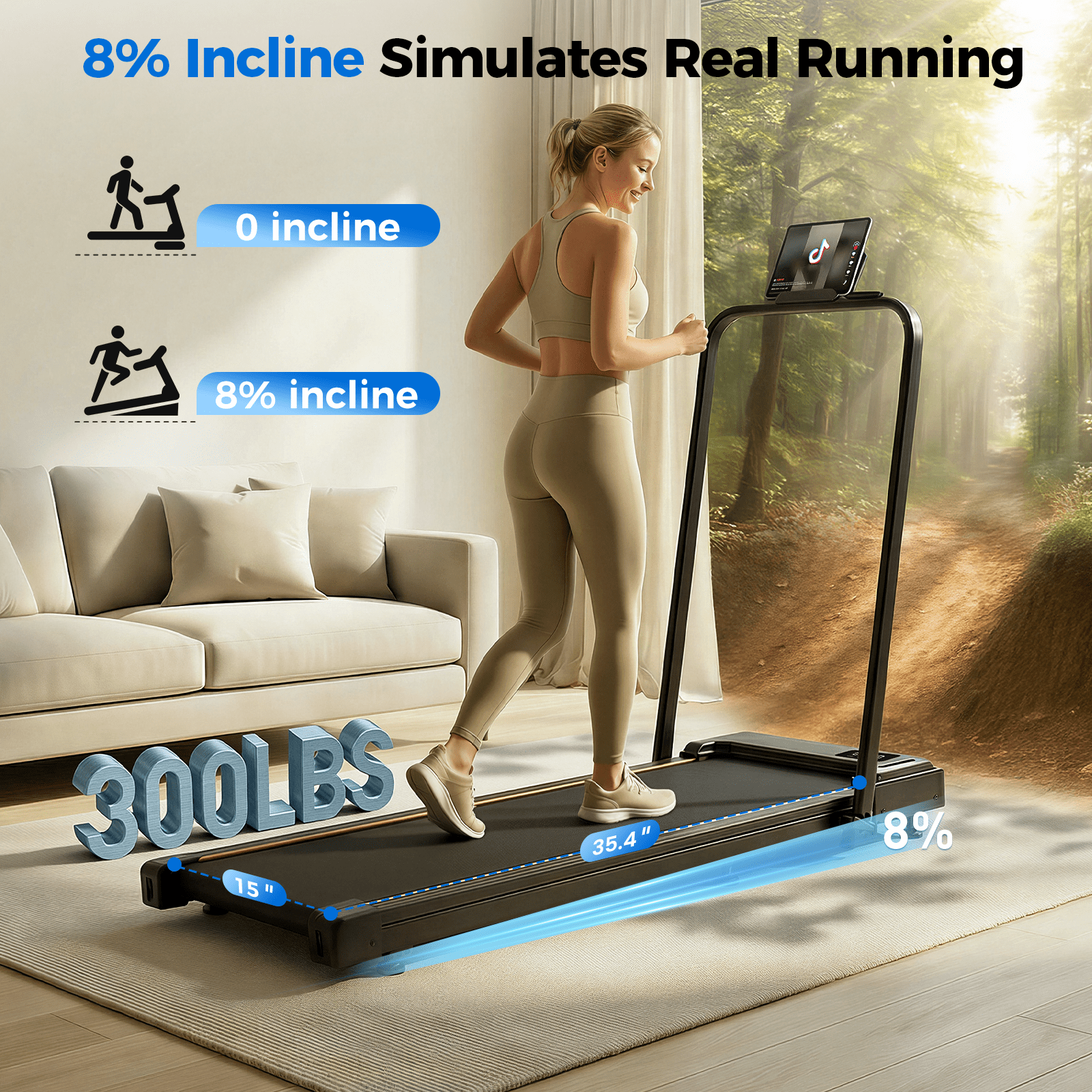Treadmill with Handles, Small Treadmills Home, Portable Electric Treadmills for Home 300 lbs Capacity,Walking Pad Treadmill