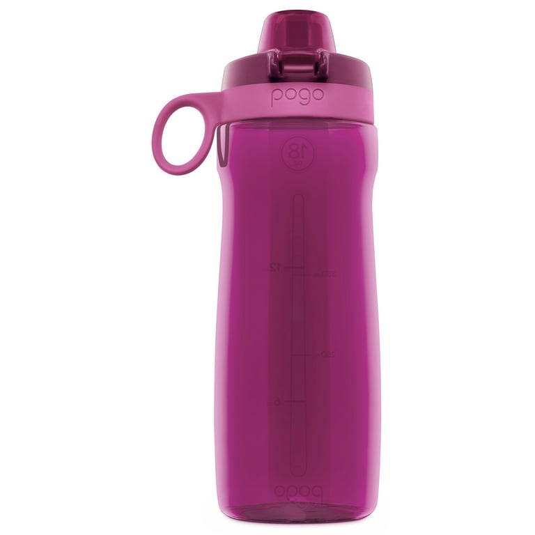 Pogo BPA-Free Plastic Water Bottle with Chug Lid, 18 oz, Pink