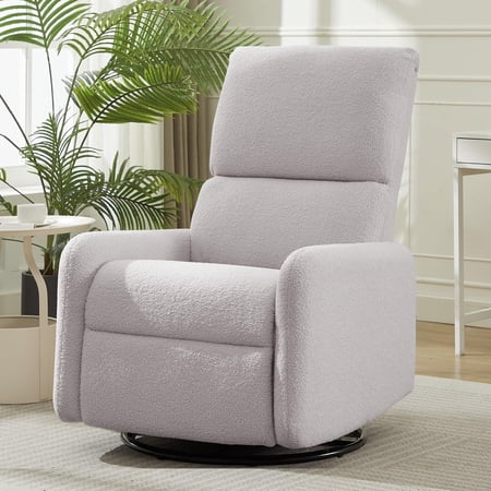 360° Rocking Chair, Nursery Rocker Glider with Side Pockets, Steel Base, Small Sherpa Swivel Accent Chair for Living Room, Nursing