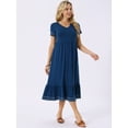 thumbnail image 3 of DARING DIVA Short Sleeve V Neck Contrast Trim Flowy Dress S Blue, 3 of 7