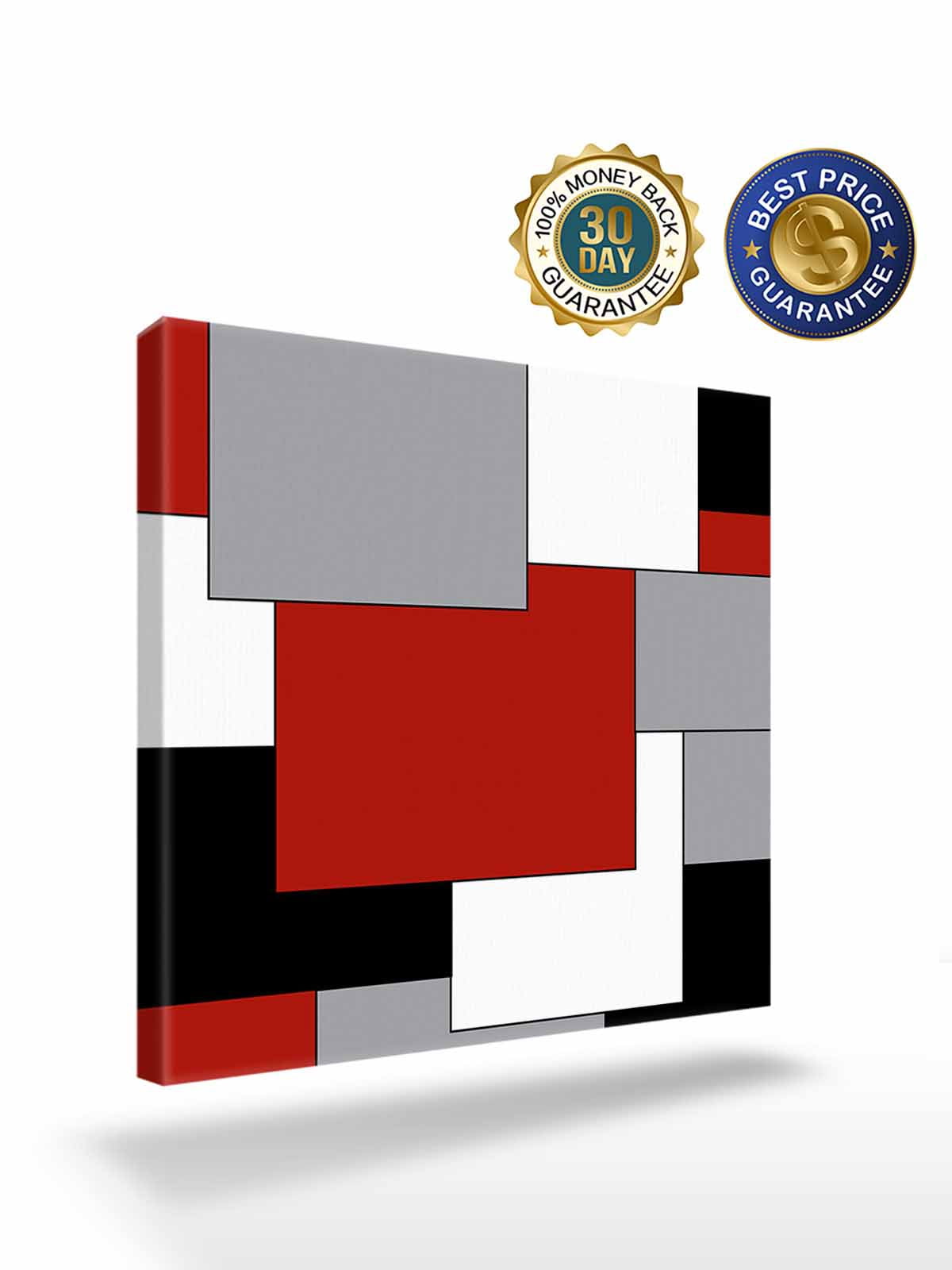 Abstract Art Canvas Wall Art, Patchwork Red Black and Grey Framed Wall Decor Modern Artwork Prints Painting for Living Room, Bedroom, Kitchen & Cafe Decor 16x16 Inch