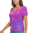 thumbnail image 2 of Wukai Purple Glitter Casual V-Neck Graphic Tees for Women: Lightweight and Breathable Summer Tops with Stylish Design-Large, 2 of 8