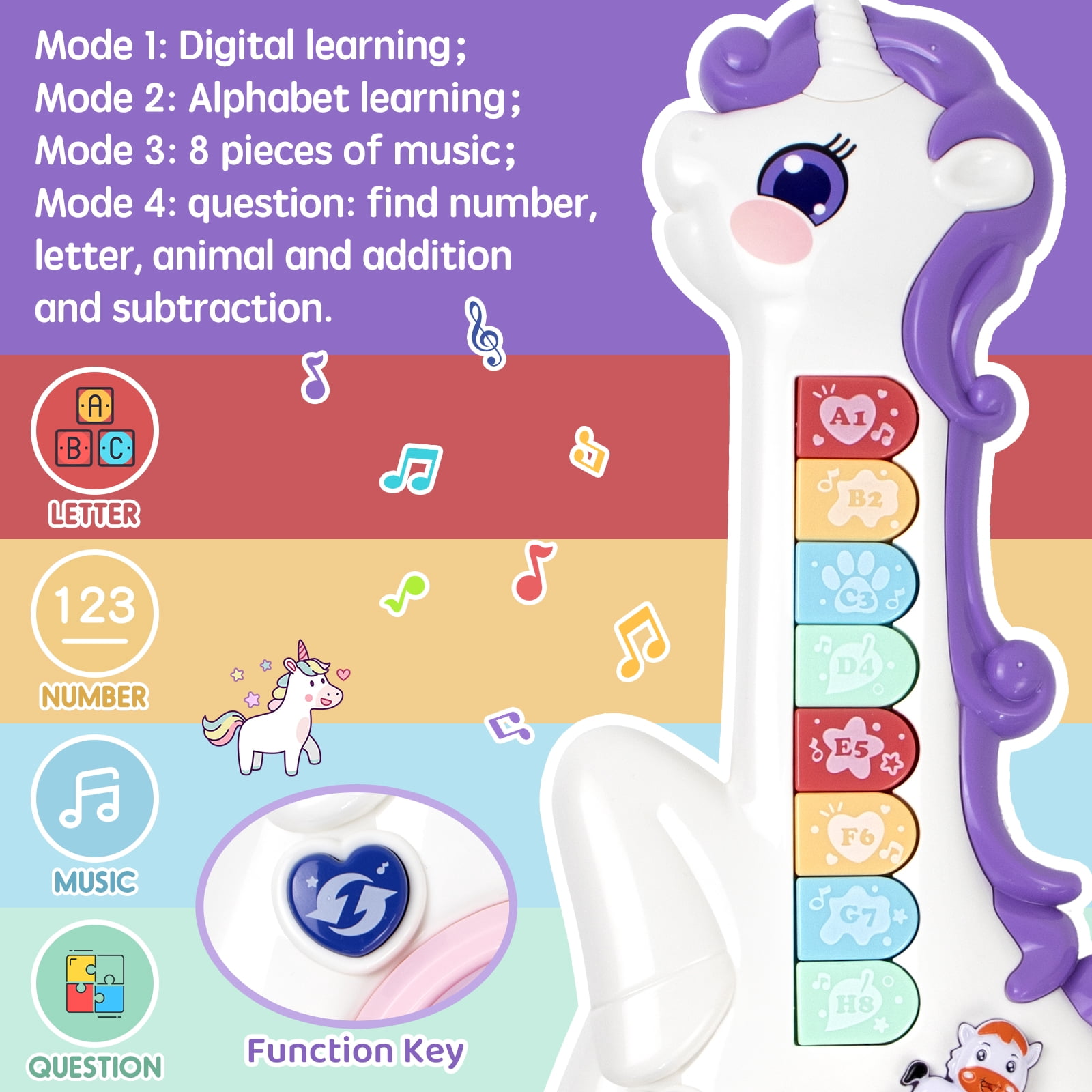 Marstone Toys for 1 2 Year Old Girl Birthday Gifts: Baby Musical Unicorn Toys 12-18 Months, Educational Cartoon Guitar for Toddler Boy Kids 1-3