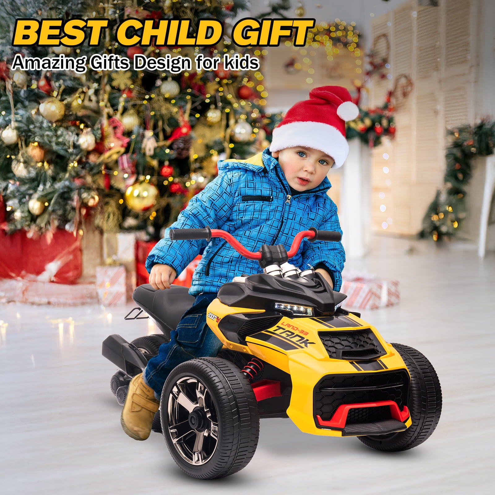 12V Kids Ride On ATV Car, MUKIDY 2 Wheeler Motorcycle Electric Vehicle ATV with LED, Music,Ride on Car Toy for Boys and Girls -Yellow
