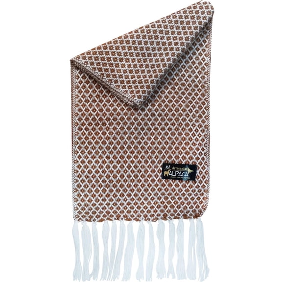 Bufanda Artesanal AlpacaBrownWhite 1Pza Café/Blanco 170cm x 21cm Hechas a Mano Alpaca.