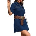 thumbnail image 2 of Women Summer Denim Dress Short Sleeve Button Down Collared Loose Fit Casual Jean Mini Dress, 2 of 6