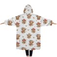 thumbnail image 2 of Oversized Wearable Blanket Hoodie,White Highland Cow Flower Butterfly Pattern Sherpa Blanket Hoodie with Super Pockets,Super Warm Fuzzy Pullover for Women & Men, 2 of 6
