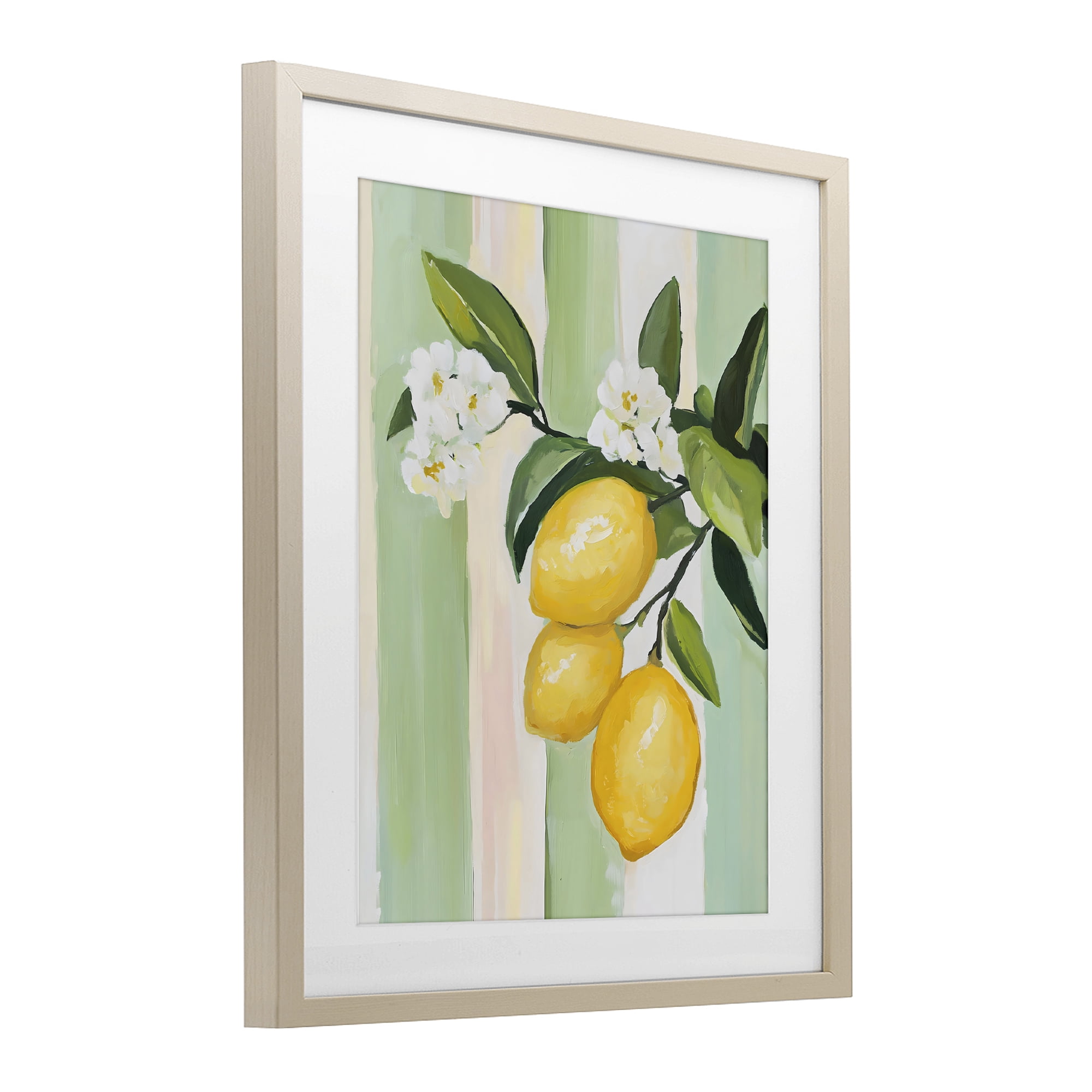 Stupell Industries Lemons & Flowers on Stripes Birch Framed Print Under Glass, design by The Prints Vibe