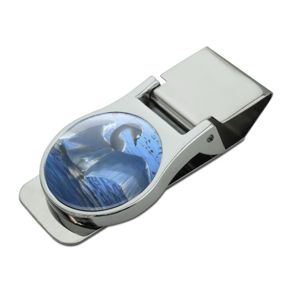 Tundra Swan in the Lake at Dawn Satin Chrome Plated Metal Money Clip