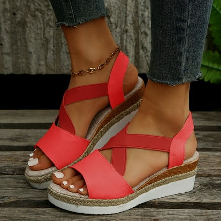 

GA Summer New Flat Bottom Slope Heel Fish Mouth Casual Women Sandals