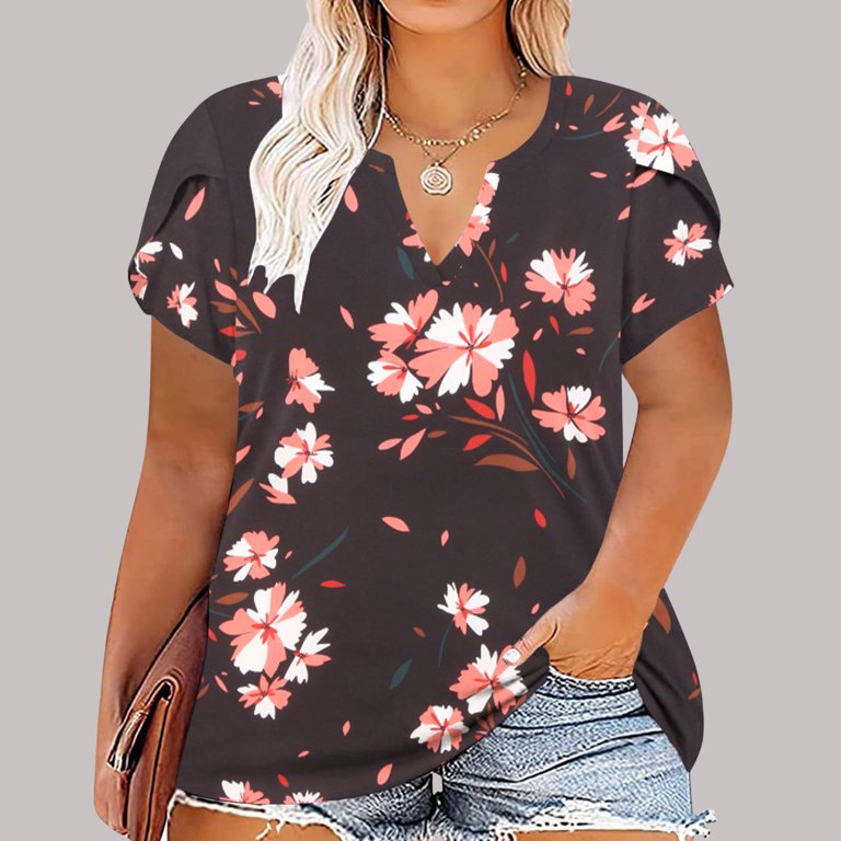 SELONE Plus Size Tops for Women Short Sleeve Tops Blouses Regular Fit T  Shirts Pullover Tees Tops Abstract Print T-Shirts V Neck Tops Casual  Blouses Easy Care Soft Breathable Pullover Tops Red