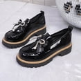 thumbnail image 2 of Xucatan Women's Patent Leather Pointed Toe Flats with Hollow Bow and Rhinestone Detail, Serrated Platform Loafers with Height Increase, Comfortable Slip On Shoes for Spring Summer Walking Gift, 2 of 9