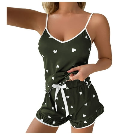 DISKEBUISS Sexy Lingerie for Women Cute Cozy Fashion Print Spaghetti Strap Tank Top and Shorts