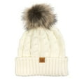 thumbnail image 3 of Wrapables® Cable Knit Faux Fur Pom Pom Beanie, Adult Cream, 3 of 3