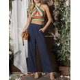 thumbnail image 2 of DOUBLJU Women's Casual Elastic Waist Comfy Wide Leg Linen Pants with Pockets, 2 of 5