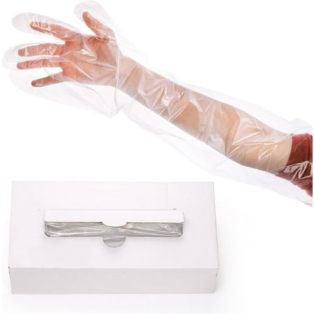 100 Pcs Disposable Dressing Gutting Glove 35 Inch Shoulder Length Extra Long Disposable Gloves Hunting Field Dressing Gloves for Veterinarians Deer Cleaning Gutting