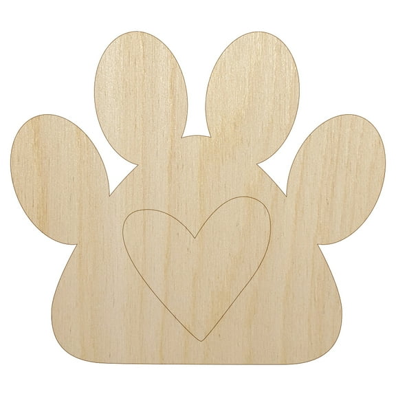 Paw Print with Heart Dog Wood Shape Unfinished Piece Cutout Craft DIY Projects - 4.70 Inch Size - 1/8 Inch Thick