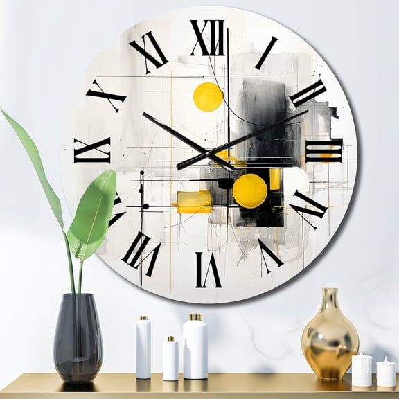 Designart "Purity of Form Grey Yellow Minimalism IV" Abstract Collages Oversized Wall Clock