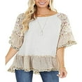 thumbnail image 4 of Women 3/4 Sleeve Solid Floral Hem Leopard Print Blouse Loose Top, 4 of 6