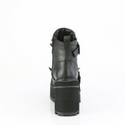 Demonia ASSAULT-72 Women's 4 3/4 Block Heel Cleated Black Vegan Leather Platform Ankle Boots with Rubber Claw Spikes