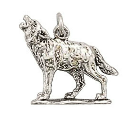 Sterling Silver 20" 1mm Box Chain 3D Howling Wolf Dog Pendant Necklace