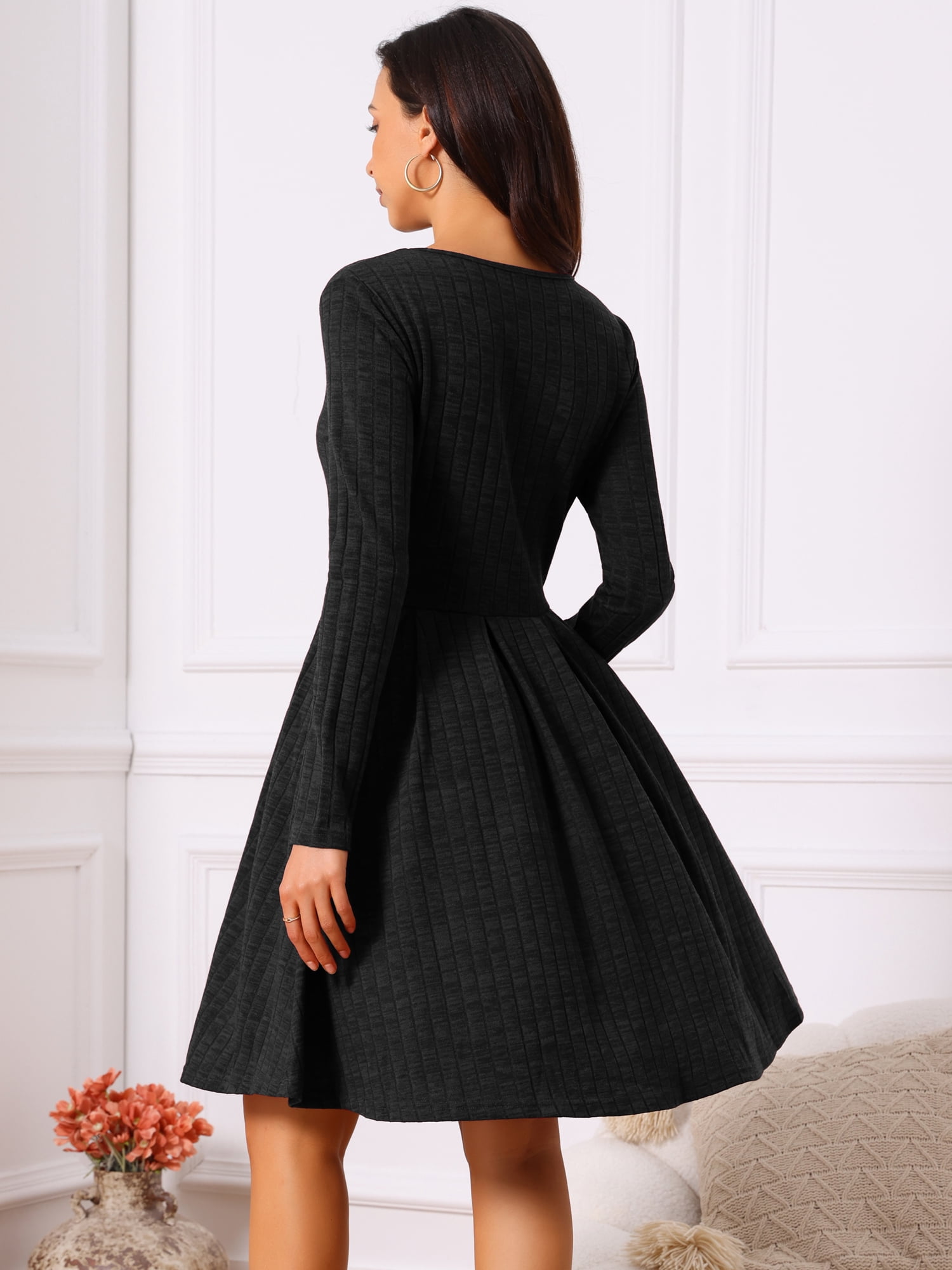 DARING DIVA Long Sleeve Round Neck A- Line Swing Knee Length Dress XL Black