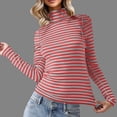 thumbnail image 2 of Jinhomg Womens Striped Shirt Slim Fit Comfy Long Sleeve Turtle Neck Tops Lightweight Casual Spring Pullover Ladies 2025 Trendy Outfit Winter Saving Red XXL, 2 of 10