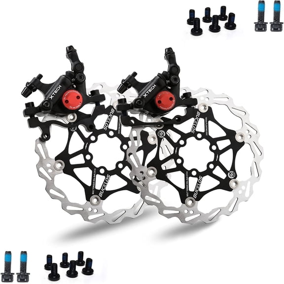 BUCKLOS HB-100 Mountain Bicycle Line Pulling Hydraulic Disc Brake Set,Front Rear Disc Brake Caliper with 160mm Rotor,Bike Disc Brakes Adjuster for Mountain Bike, Road Bike,MTB, BMX