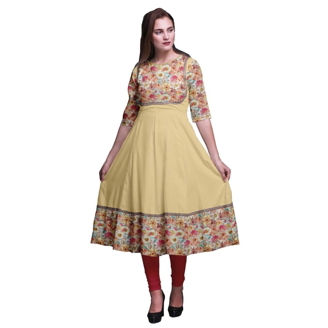 Bimba Anarkali Long à Imprimé Floral Anémone & Roses pour Femmes Kurti Indien Tunique Ethnique Décontractée Moyen