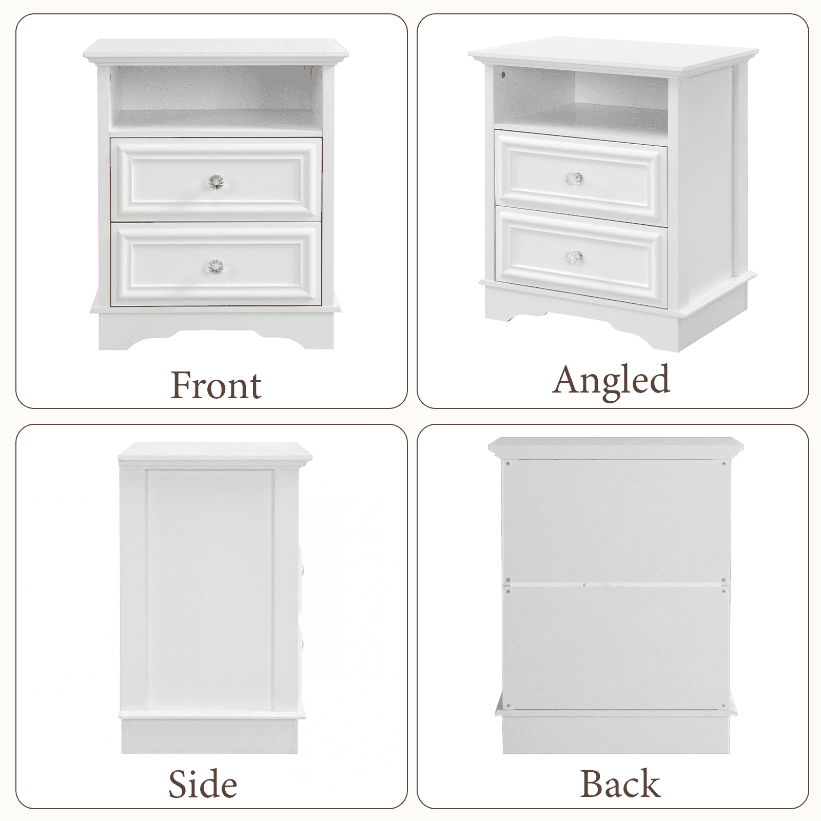 Brafabhome Set of 2 Nightstands with 2 Drawers, Mid-Century Bedside Table with Open Storage Shelf and Hidden Drawer for Bedroom Living Room | White