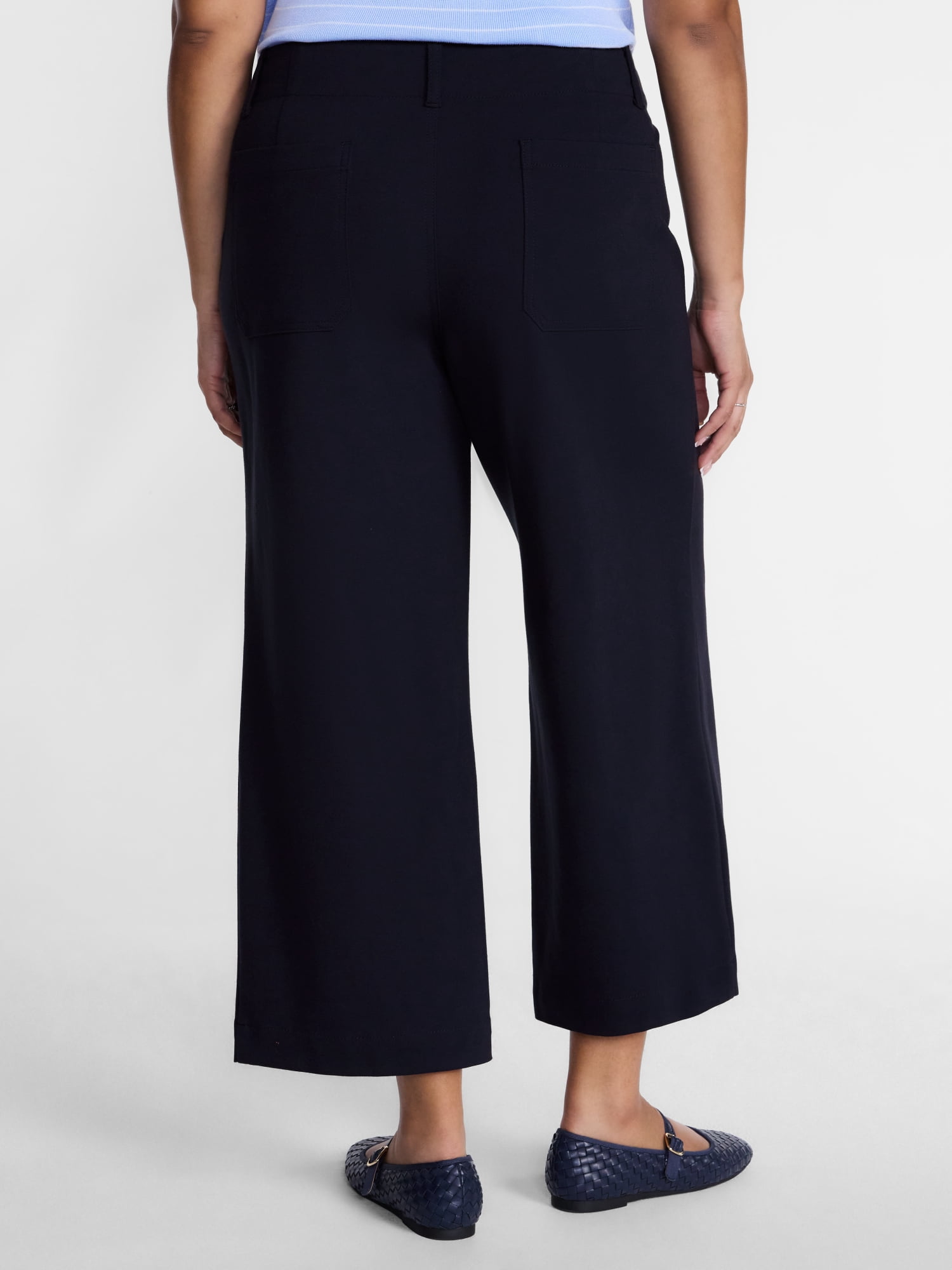 Terra & Sky Women’s Plus Cropped Wide Leg Ponte Pants, 26” Inseam, Sizes 16W-26W