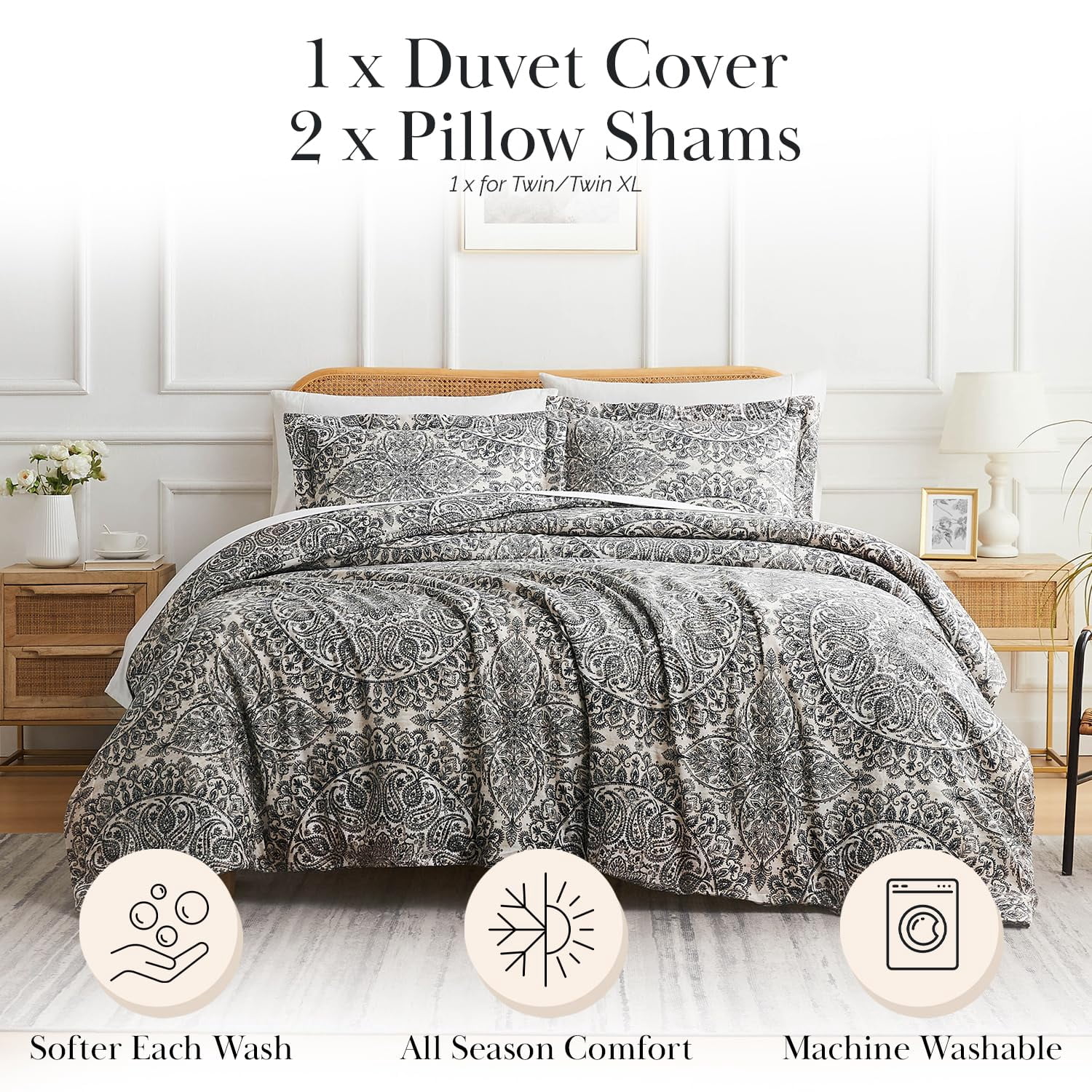 Southshore Fine Living, Inc., Oversized Duvet Cover Set, Ashanti Grey Duvet Cover, Twin/Twin XL - Ultra-Soft Microfiber Bedding Set with Zipper Closure, Easy Care - 1 Duvet, 1 Sham