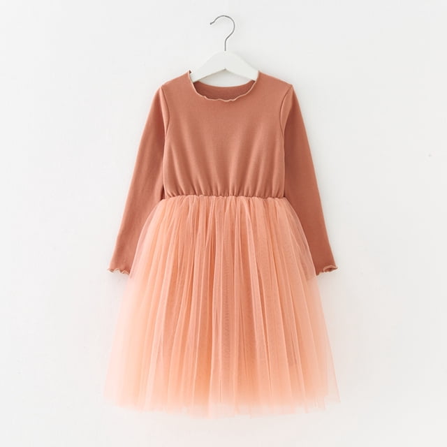 Robes pour Filles pour le Jeu Quotidien et les Fêtes, Robe de Fête à Manches Longues avec Superposition en Filet pour Tout-Petites, Style Confortable pour les Sorties Décontractées Quotidiennes